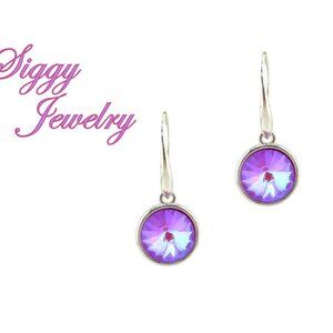 Berry Bliss Radiant 12mm Rivoli Dangle Crystal Earrings in a Silver Tone Finish